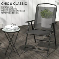 Outsunny Mosaic Outdoor Garden Table, 35.5cm Round Folding Coffee Table with Metal Frame for Balcony Terrace, Green(m-4)