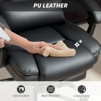 HOMCOM Fotel Biurowy Ergonomiczny z Funkcją Masażu, Podnóżkiem, Czarny Skórzany(m-6)
