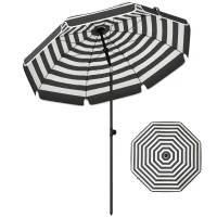 Outsunny 1.8 m Beach Umbrella Parasol with Sand Anchor, Portable 30° Tilting Patio Sun Shade with Adjustable Height, Grey/White(m-10)