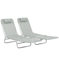 Outsunny Set of Two Steel Frame Sun Loungers, with Reclining Backs - Light Grey(m-1)