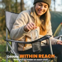Outsunny Camping Chair Set of 2 Portable Folding Outdoor Camp Chair with Cup Holders and Carry Bag Grey(m-8)
