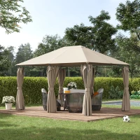 Outsunny Pégola de Jardim Pérgola de Exterior com Paredes Laterais Amovíveis e Estrutura de Aço 398x300x272 cm Cáqui(m-7)