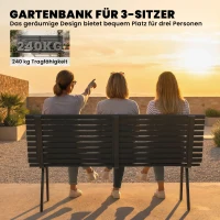 Outsunny Gartenbank 3-Sitzer wetterfest Metall Outdoor Sitzbank mit breitem Sitz Lamellendesign, bis 240 kg 154 x 68 x 88 cm(m-4)