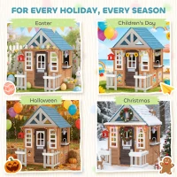 AIYAPLAY Casetta bambini legno con cucina e porticina animali, Marrone(m-3)