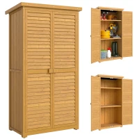 Outsunny Armoire de jardin remise pour outils en bois 2 étagères toit bitumé portes persiennes 87 x 47 x 160 naturel(m-1)