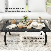 Outsunny PE Wicker Rattan Garden Coffee Table - Black(m-5)