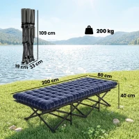 Outsunny Camping Cot with Soft Pad, 80cm Extra Wide Folding Cots with Side Pocket and Carry Bag, Blue(m-3)