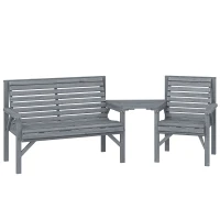 Outsunny Wooden Garden Furniture Set with Parasol Hole, 1 Chair, 1 Bench and Detachable Table, Grey Embossed Finish(m-10)