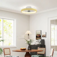 HOMCOM Ventilateur plafond avec lumière LED plafonnier ventilateur Ø49cm 7 pales 6 vitesses luminosité réglable mode été-hiver(m-2)