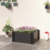 Outsunny Vinyl Raised Garden Bed Kit, 2 x 2 x 1ft Modular Elevated Garden Box with Slotting Legs and Open Bottom, Dark Grey(m-8)