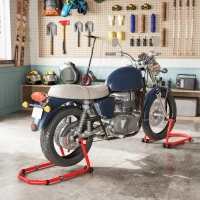 HOMCOM Béquille Moto, Capacité 390 kg, Support Avant et Arrière Réglable avec Fourches U+L, Clips de Serrage, 43x36x64cm, Rouge(m-2)