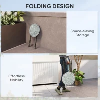Outsunny Mosaic Outdoor Garden Table, 35.5cm Round Folding Coffee Table with Metal Frame for Balcony Terrace, Green(m-5)