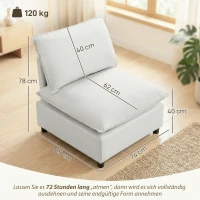 HOMCOM 2-zitsbank, 146 cm kunstleren modulaire bank met brede en diepe zit, dikke kussens, eenvoudige montage, grijs(m-3)