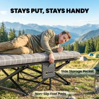Outsunny Camping Cot with Soft Pad, 80cm Extra Wide Folding Cots with Side Pocket and Carry Bag, Grey(m-6)