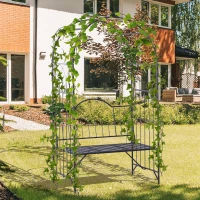 Outsunny Arche à rosiers Banc de Jardin 2 Places 2 en 1 dim. 115L x 59l x 203H cm métal époxy Noir(m-10)