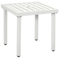 Outsunny Garden Side Table End Table Patio Coffee Table with Umbrella Hole, Steel Frame for Balcony, White(m-10)