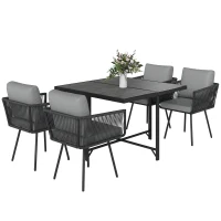 Outsunny 5 Piece Garden Furniture Set, Garden Dining Set with Wood-Plastic Table and 4 Armchairs, Light Grey(m-10)