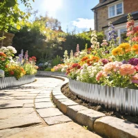 Outsunny Metal Garden Edging Border, 8 in x 21.3 ft Corrugated Heavy Duty Galvanised Steel Lawn Edging, Silver Tone(m-2)