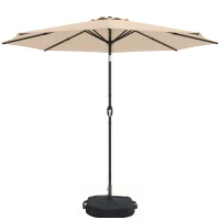 Outsunny 2.7 m Garden Parasol Umbrella with Cross Base and Sandbag, Retractable Ribs, Outdoor Table Market Umbrella, Khaki(m-11)
