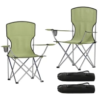 Outsunny Camping Chair Set of 2 Portable Folding Outdoor Camp Chair with Cup Holders and Carry Bag Green(m-11)