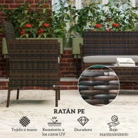Outsunny Conjunto Muebles Jardín de Ratán Sintético con Sofá Sillones y Mesa de Vidrio Templado y Cojines Marrón y Gris(m-5)