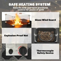 Outsunny Square Propane Gas Fire Pit Table,12 KW Firepit Outdoor Patio Heater with Glass Wind Guard, Lava Rocks, Gas Tank Holder(m-5)