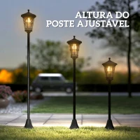 Outsunny Conjunto de 2 Candeeiros Solares de Jardim com Altura Ajustável, 2 Modos de Brilho e IP44 Impermeável para Terraço e Pátio, Preto(m-8)