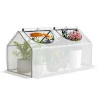 Outsunny Mini Greenhouse Portable Flower Planter Tomato Vegetable House for Garden Backyard with Zipper 120 x 60 x 60 cm, White(m-10)