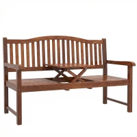 Outsunny Garden Loveseat Bench, 2-3 Seater Outdoor Bench with Liftable Table and Waterproof Cover, Light Brown(m-1)