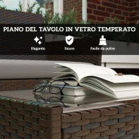 Outsunny Set da Giardino 4pz con Divano 2 Posti, 2 Sedie e Tavolino Basso, in Rattan e Acciaio, Grigio e Marrone(m-7)