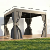 Outsunny 3 x 3 m Louvered Pergola with Adjustable Metal Louvred Roof, Aluminium Patio Gazebo with Netting and Curtains, Dark Grey(m-3)