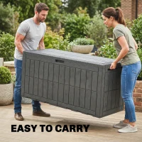 Outsunny 440L Garden Storage Box, Waterproof & UV Resistant Resin Deck Box with Lockable Lid, Pneumatic Gas Rods, Side Handles(m-8)