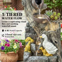 Outsunny 5-Tier Outdoor Waterfall Fountain, Freestanding Self-Contained Cascading Water Feature Garden Landscape(m-4)