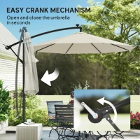 Outsunny 3 m Cantilever Parasol with Solar LED Lights Garden Umbrella with Cross Base, Cream White(m-8)