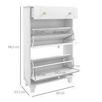 HOMCOM Meuble chaussure entrée étroit avec tiroirs à portes abattants et étagère réglable, 60 x 23,5 x 98,5 cm, blanc(m-3)