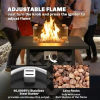 Outsunny Square Propane Gas Fire Pit Table,12 KW Firepit Outdoor Patio Heater with Glass Wind Guard, Lava Rocks, Gas Tank Holder(m-7)