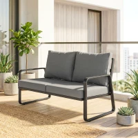 Outsunny 2‑Sitzer Gartensofa mit dicken Kissen, abnehmbaren Bezügen und modernen Armlehnen, 121x69x69cm, Hellgrau(m-2)
