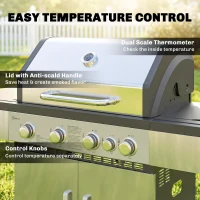 Outsunny 4+1 Burner Gas BBQ Grill, Portable Gas Barbecue Grill with Side Burner, Warming Rack, Side Shelf, Storage Cabinet(m-5)