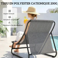 Outsunny Fauteuil de Jardin Relax avec Repose-pieds 2 Pièces avec Coussin Ultra Épais 13cm Tissu Cationique Gris(m-6)