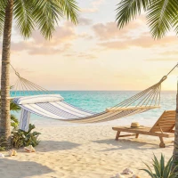 Outsunny Cotton Hammock, Soft Portable Swing Sleeping w/ Headrest & Side Pocket, Blue and White(m-2)