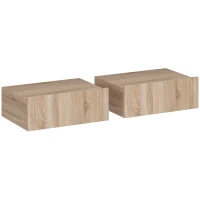 HOMCOM Set de 2 Mesillas de Noche de Pared Mesitas de Noche Flotantes con 1 Cajón para Dormitorio 40x30x15 cm Roble(m-1)
