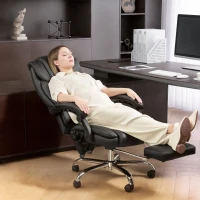 HOMCOM Fotel Biurowy Ergonomiczny z Funkcją Masażu, Podnóżkiem, Czarny Skórzany(m-9)