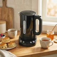 HOMCOM Electric Kettle, 1.7L, Fast Boil, 3kW Water Kettle with UK Strix Thermostat, Keep Warm Function, LCD Base, Black(m-2)
