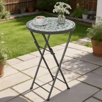 Outsunny Mosaic Outdoor Garden Table, 35.5cm Round Folding Coffee Table with Metal Frame for Balcony Terrace, Green(m-8)