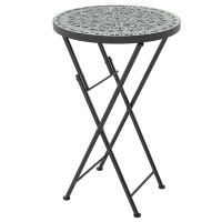 Outsunny Mosaic Outdoor Garden Table, 35.5cm Round Folding Coffee Table with Metal Frame for Balcony Terrace, Green(m-1)