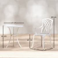 Outsunny 3 Pieces Garden Bistro Set, Cast Aluminium Outdoor Dining Set with 2 Chairs and Round Table with Parasol Hole, White(m-3)