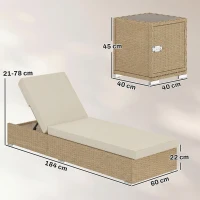 Outsunny Rattan Sun Loungers Set of 2 with Side Table, Garden Recliner Sunbeds with Adjustable Back, Cushions, Beige(m-3)