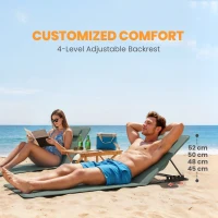 Outsunny Foldable Sun Loungers Set of 2, Portable Folding Beach Lounger with 4-level Adjustable Backrest, Grey(m-4)