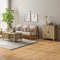 HOMCOM Ensemble de table basse et buffet de cuisine style rural chic multi-rangement - en Bois Aspect chêne(m-6)