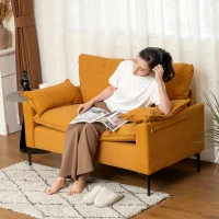 HOMCOM Sofá de 2 Lugares Revestido em Veludo Sofá Moderno com Pés de Metal Apoios de Braços Acolchoados 130x77x84 cm Amarelo Mostarda(m-9)